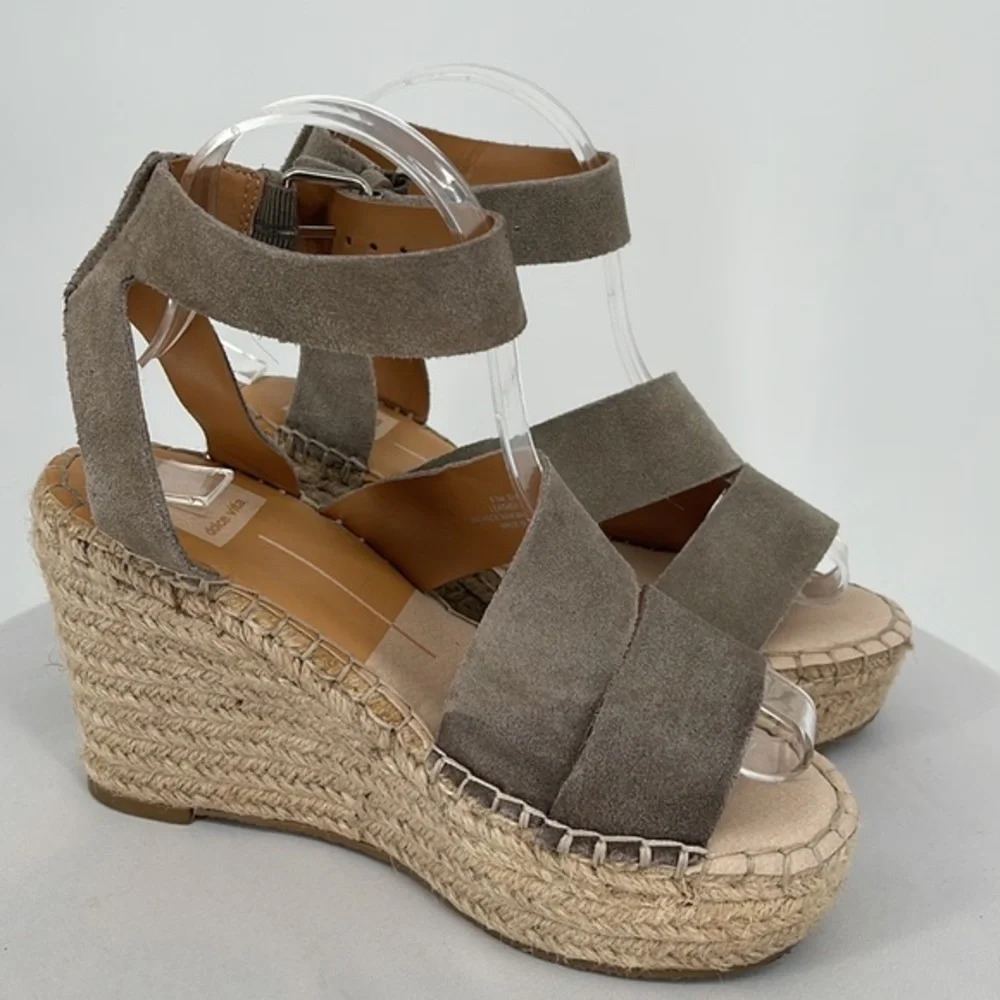 Dolce Vita Wedge Sandals Taupe 6.5‎ Shae Leather Ankle Strap Beige Heels